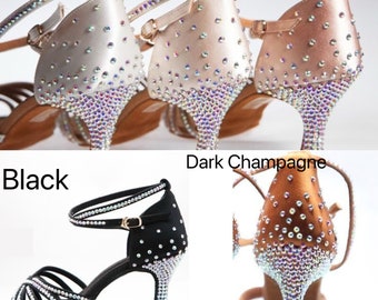 Rhinestone Latin Dance Shoes White Black Gold Champagne 5 colours with 3 different heels