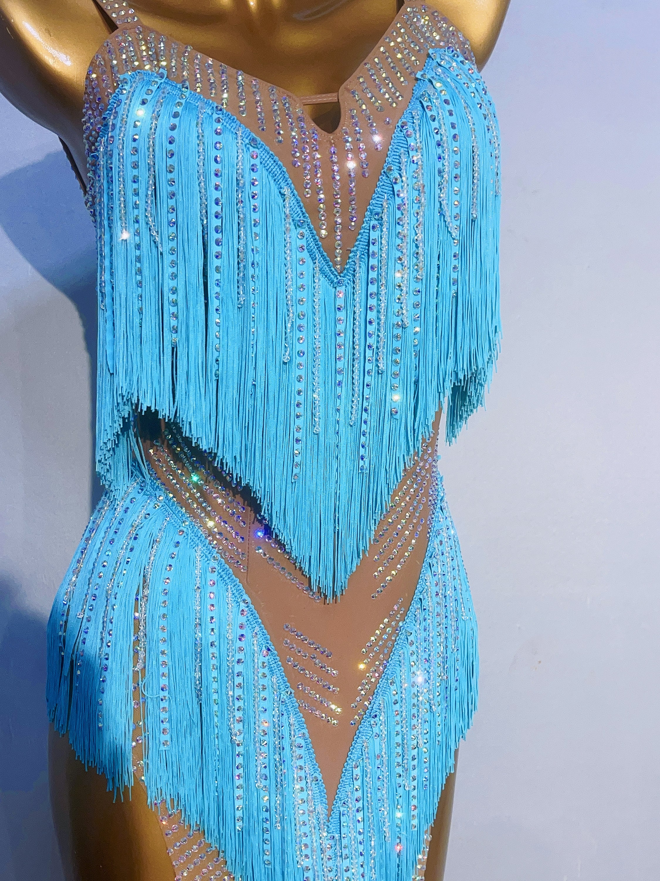 Latin Dance Dress Salsa Tango Cha Cha Ballroom Rhinestone Competition Dress F493