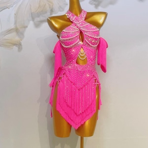 pink salsa dress hot pink latin salsa dance dress for women Three step show costumes competition Latin Dance Dress gitpa Dance Costumes