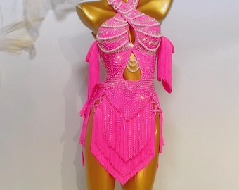 Custom Made to order Latin Dress 40 Colors to Choose Women Kids Girls Fringe Latin Dance  Professional Competition Dress Dark Pink Fushia