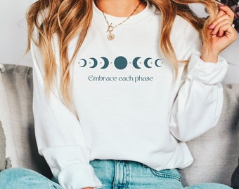 Moon Phases Sweatshirt, Celestial Pullover, Sweatshirt Women, Spiritual Sweater, Astrology Pullover / Shirt, Gift