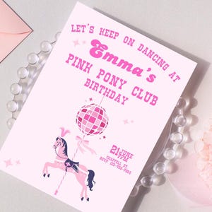Modèle d'invitation d'anniversaire rose poney club, anniversaire de poney rose, modèle d'anniversaire de poney mignon, modèle d'anniversaire de toile