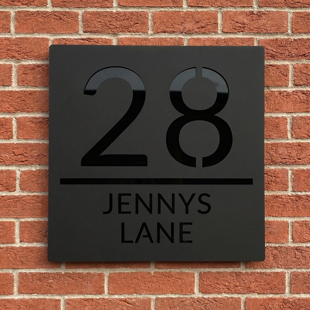 Black Acrylic Door Numbers With Glossy Black Cutout - Self-adhesive ...