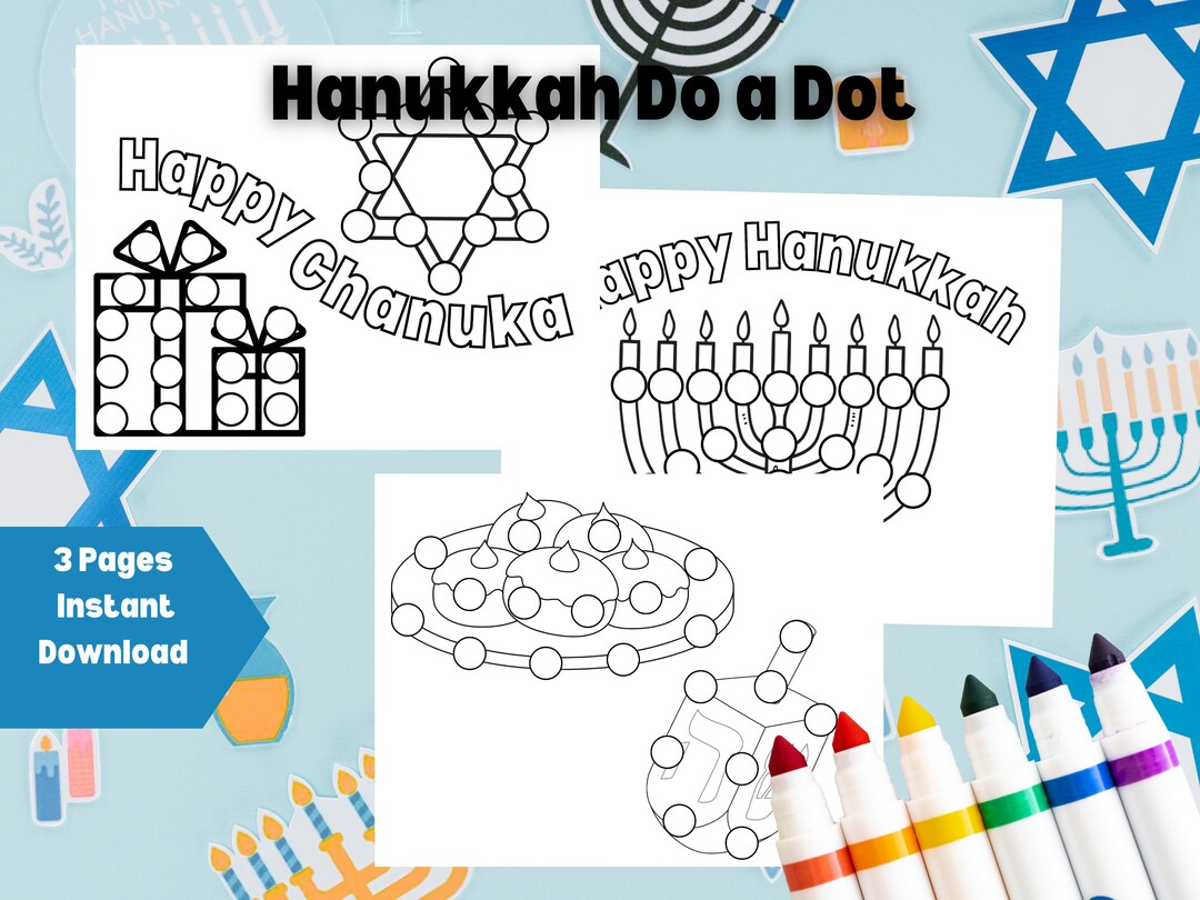 Hanukkah Coloring Pages, Chanuka Coloring Pages, Hanukkah Do a Dot, Hanukkah Printable , Chanuka