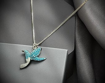 Sterling Silver Hummingbird Necklace | CZ Enamel Bird Pendant