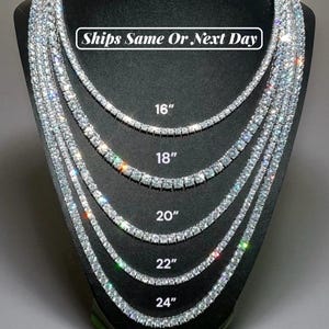 Tennis Chain Real Solid 925 Sterling Silver | Iced Out CZ Necklace 3mm 4mm | Sparkling Jewelry Gift for Men and Women
