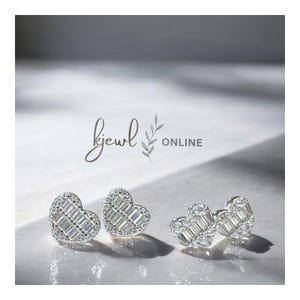 Baguette Moissanite Heart Earrings | 925 Sterling Silver Studs | VVS Luxury Jewelry | Bridesmaid Gift | Wedding Earrings
