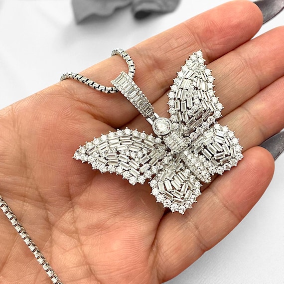 Iced Out Butterfly Pendant | Women’s Solid 925 Sterling Silver Hip Hop Jewelry | Large Statement Piece