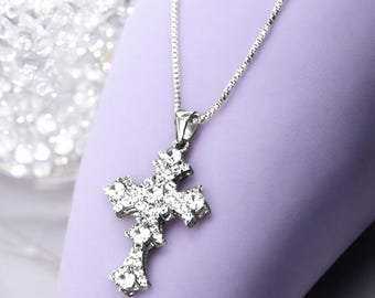 【Hei】[silver925] cubic cross necklace ネックレス☆送関税込 Cubic Zirconia Cross Pendant 925 Sterling Silver, Gemstone