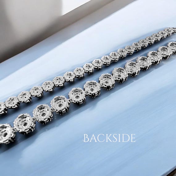 5mm/7mm Iced Out Cluster Tennis Chain, 925 Sterling Silver Floral