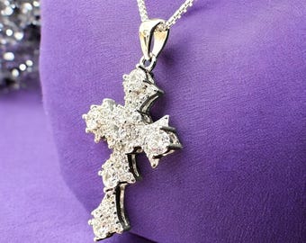 Cubic Zirconia Cross Pendant 925 Sterling Silver, Gemstone