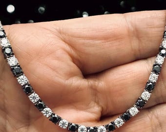 Black & White Moissanite Tennis Chain And Bracelet | Luxury 925 Sterling Silver Necklace | Iced-Out Wedding Jewelry For Him Or Her