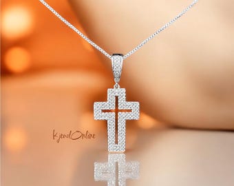 Stylish Moissanite Cross Pendant | Solid 925 Sterling Silver | Unisex Religious Gift for Any Occasion