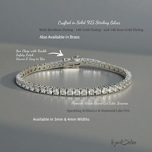 CZ Diamond Tennis Bracelet 3mm – 4mm | 925 Sterling Silver Rhodium Plated | Gift for Men & Women Bridesmaids Wedding Jewelry