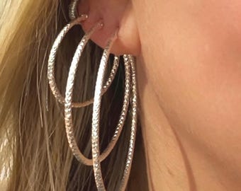 Diamond Cut Hoop Earrings | Solid 925 Sterling Silver | Extra Sparkle Hoops for Women and Teens | Sizes 14mm–80mm