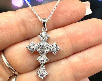 [ReinSein]ACC★Cubic cross necklace Cubic Zirconia Cross Pendant 925 Sterling Silver, Gemstone