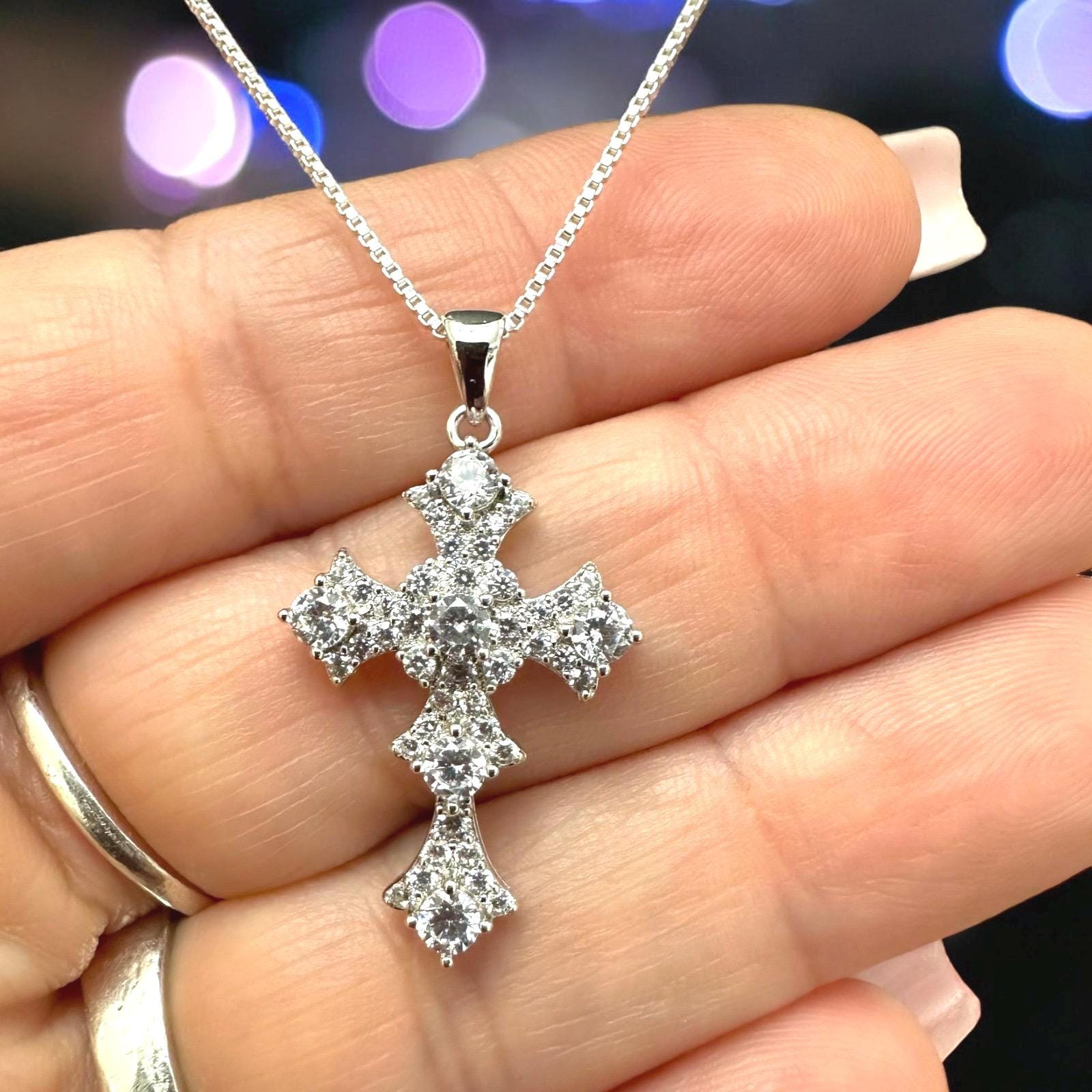 Cubic Zirconia Cross Pendant 925 Sterling Silver, Gemstone