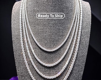 VVS1 Moissanite Tennis Chain & Bracelet | 925 Sterling Silver | Rhodium Plated | Passes Diamond Tester | 2mm–4mm