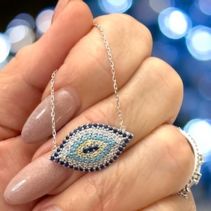 925  Silver Blue Evil Eye Necklace | CZ Protection Jewelry | Adjustable Chain for Women