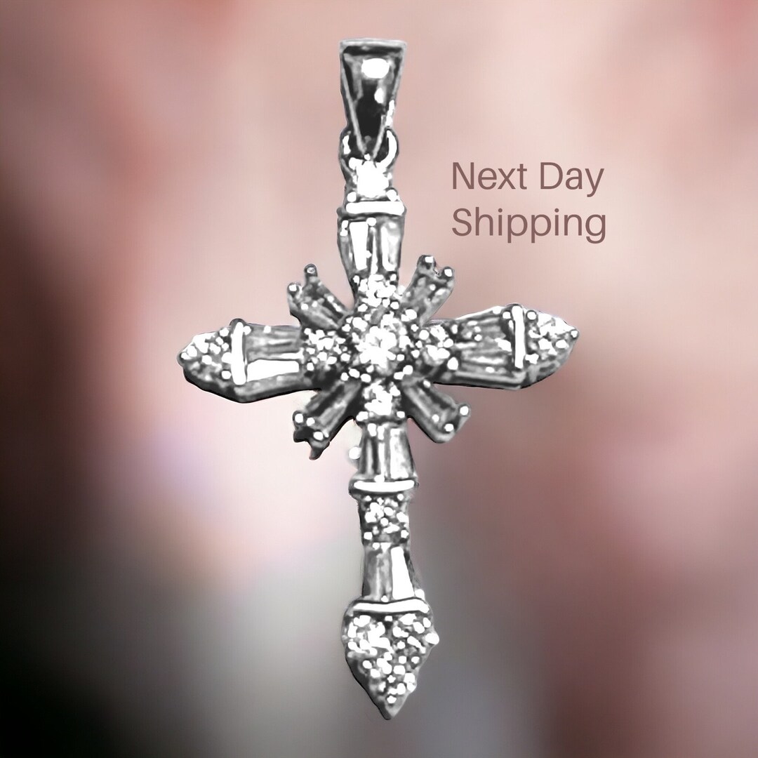Cross Pendant, Cubic Zirconia Cross, 925 Sterling Silver, Religious ...