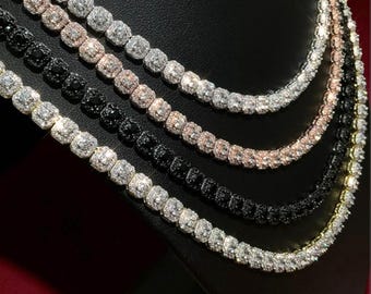 6mm Cubic Zirconia Necklace/ Iced Out Ice Cube Tennis Chain/ Solid 925 Sterling Silver/ Men’s Jewelry/ Hip Hop Necklace