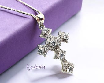 【Hei】[silver925] cubic cross necklace ネックレス☆送関税込 Cubic Zirconia Cross Pendant 925 Sterling Silver, Gemstone