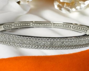 Moissanite Bangle Bracelet | 925 Sterling Silver 5mm Moissanite Bracelet | VVS D Hinged Bangle for Women