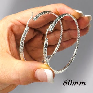 925 Sterling Silver 3mm Sparkling Diamond Cut  Round Hoop Earrings, Statement Jewelry, Various Sizes, Gift for Her