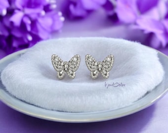 Butterfly Stud Earrings | Feminine CZ Butterfly Jewelry | 925 Sterling Silver Gift for Her