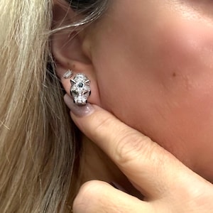 Fierce Panther Earrings | Big Cat Studs | 925 Sterling Silver | Iced Out Baguette & Pave CZ | Bold Luxury Statement Jewelry Gift