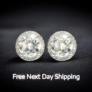 Moissanite Round Halo Stud Earrings | GRA Certified VVS 0.50CT to 4CT | 925 Sterling Silver | Bridal, Anniversary, Luxury Gift