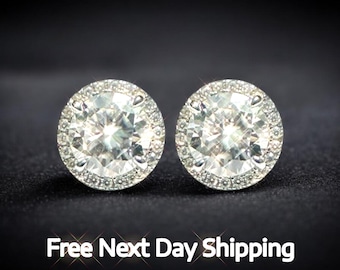 Moissanite Round Halo Stud Earrings | GRA Certified VVS 0.50CT to 4CT | 925 Sterling Silver | Bridal, Anniversary, Luxury Gift