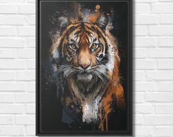 Framed Tiger Canvas Wall Art | Abstract Animal Painting | Modern Jungle Decor | Nature Lover Gift | Bold Wildlife Wall Art Print