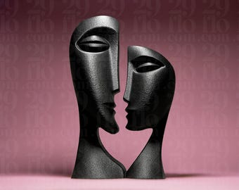 Abstract Kissing Faces Sculpture - Textured Modern Figurine | Romantic Art Decor