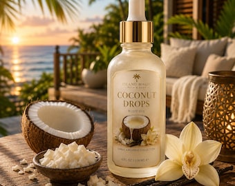 Coconut Drops Körperöl | Luxuriöses, jamaikanisch inspiriertes Körperöl | Feuchtigkeitsspendendes Körperöl mit Kokosnuss, Rum und Vanille – Handgemachte tropische Hautpflege