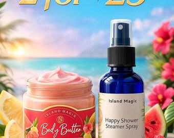 Lot de 2 Island Magic pour 25 - Beurre pour le corps et douche ou spray d'ambiance - Lotion autosoins