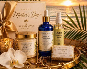 Coffret cadeau de luxe Island Magic - Emballage soins personnels emballé dans du tissu tropical