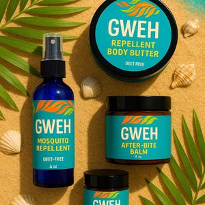 Bite-Free Glow Kit | GWEH Mosquito Repellent Spray, Body Butter & After-Bite Balm | Natural Travel Bug Defense | Island Magic Skincare