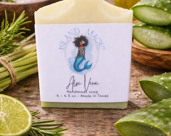 Jabón de aloe vera / Jabón natural hecho a mano / Jabón para piel sensible / Barra de cuidado de la piel a base de hierbas / Jabón hidratante / Jabón mágico de la isla