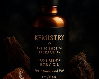 Óleo Corporal Masculino Kemistry Luxe | Âmbar, Sândalo e Almíscar, Artesanal, 118 ml