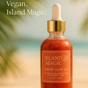 Island Magic Luxe Glow Oil-4oz-Tropical Vegan Radiance in a Bottle.
