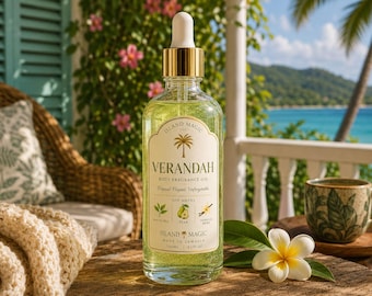 Verandah Luxury Body Oil | White Tea & Pear Body Oil | Fresh Floral Perfume Oil | Lightweight Moisturizing Body Oil | Tropical Spa Gift