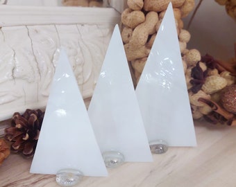 Ensemble de 3 sapins de Noël en vitrail blanc