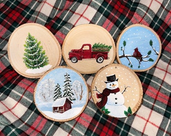Hand-Painted Wood Slice Ornament
