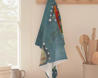 Abstrakt krämfärgad rosa grön mikrofiberhandduk med upphöjd design