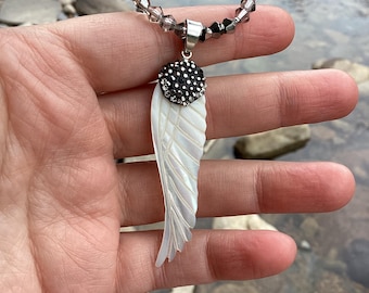 Perlmutt Engel Flügel Halskette, Strass Guardian Anhänger Schutz Geschenk für Tochter