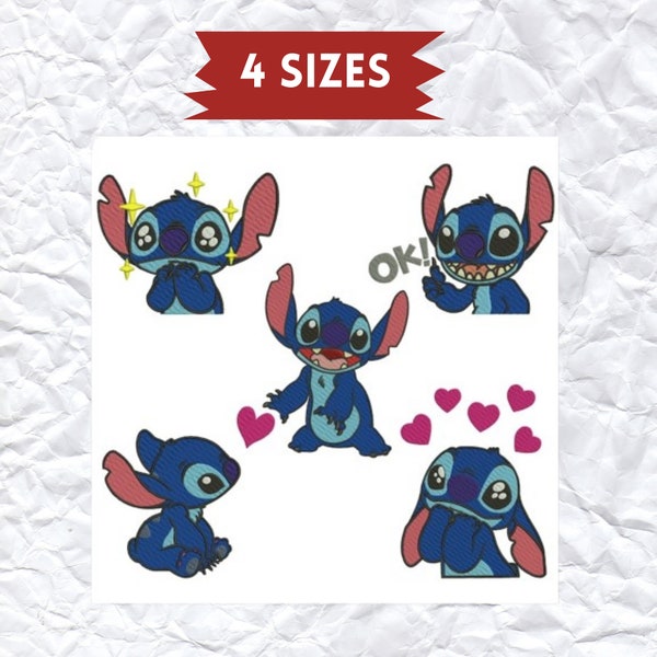 Motif de broderie au point Point avec des coeurs Fichier de motif de broderie machine Lilo et Stitch Fichier de broderie coeur yeux au point de broderie