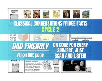 Classical Conversations Fridge Facts, Cycle 2 Weekly Review, DAD FRIENDLY! QR Codes for Every Subject Song