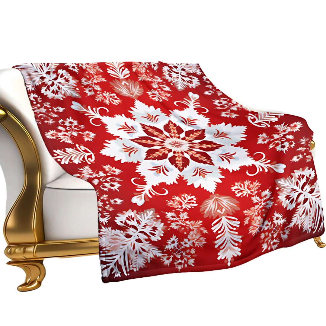 Soft Flannel Red Throw Blanket, Vivid Snowflake Throw Blanket