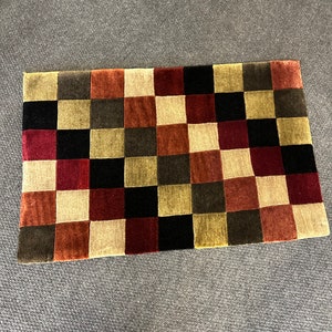 Checkerboard design, Geometric, square, multi color, Fine Wool , Hand made , Hand Knotted Rug image 3